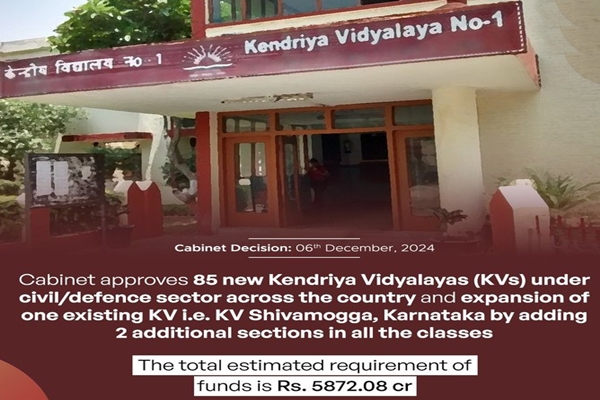 85 new Kendriya Vidyalayas, 28 Navodaya Vidyalayas to be opened across the country