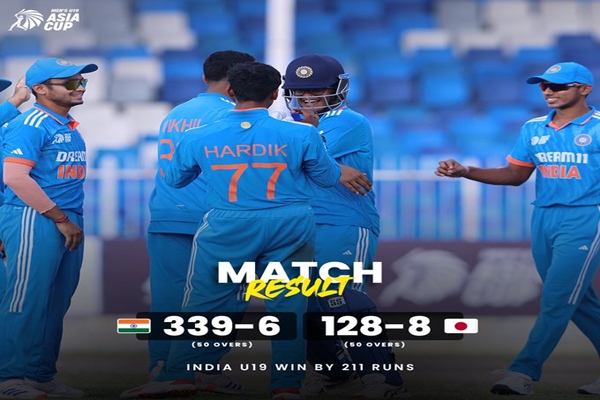 India thrash Japan by a massive 211 runs in a group-stage match of U19 Asia Cup at Sharjah