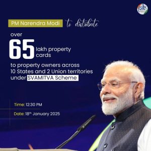 प्रधानमंत्री नरेन्‍द्र मोदी ने आज स्‍वामित्‍व योजना के अंतर्गत वीडियो कॉफ्रेंसिंग के माध्‍यम से संपत्ति मालिकों को 65 लाख से अधिक संपत्ति कार्ड वितरित किए। ये कार्ड दस राज्‍यों और दो केंद्र शासित प्रदेशों के 50 हजार से अधिक गांवों में वितरित किए गए हैं। 	प्रधानमंत्री ने इस कदम को ग्रामीण अर्थव्‍यवस्‍था के लिए ऐतिहासिक दिन बताया। उन्‍होंने कहा कि स्‍वामित्‍व योजना लागू होने के बाद से पिछले पांच वर्षों में दो करोड़ 25 लाख से अधिक संपत्तियों के दस्‍तावेज जारी किए जा चुके हैं। श्री मोदी ने कहा कि संपत्ति के उचित दस्‍तावेज न होना एक बड़ी समस्‍या है और इसके कारण ही विवाद पैदा होते हैं। उन्‍होंने कहा कि संपत्तियों के उचित दस्‍तावेज की वजह से मालिकों को बैंकों से आसानी से ऋण मिल जाएगा और अवैध अतिक्रमण पर भी रोक लगेगी।  	प्रधानमंत्री ने कहा कि संपत्ति के दस्‍तावेजों से देश में करोड़ों रूपए की आर्थिक संभावनाओं के अवसर पैदा होंगे, जिससे लोगों का आर्थिक सशक्तिकरण होगा। श्री मोदी ने कहा कि स्‍वामित्‍व योजना ग्रामीण अर्थव्‍यवस्‍था को विकास का मुख्‍य आधार बनाएगी। उन्‍होंने कहा कि सरकार जमीनों के रिकॉर्डों का डिजिटलीकरण कर रही है और अब तक 23 करोड़ भू-आधार नंबर जारी किए जा चुके हैं। श्री मोदी कहा कि पिछले सात से आठ वर्षों में देश में 98 प्रतिशत जमीनों के रिकॉर्ड डिजिटल किए जा चुके हैं। उन्‍होंने कहा कि संपत्ति के अधिकार उपलब्‍ध होने से ग्राम पंचायतों की समस्‍याओं का समाधान होगा और वे भी वित्‍तीय रूप से सश‍क्‍त बन पाएंगी। उन्‍होंने कहा कि संपत्ति के वैध दस्‍तावेज होने से आपदा के मामलों में उचित दावा भी मिल सकेगा। 	प्रधानमंत्री ने कहा कि विकसित भारत के निर्माण में महिलाएं महत्‍वपूर्ण भूमिका निभाएंगी। उन्‍होंने कहा कि महिलाओं का सशक्तिकरण उनकी सरकार की प्राथमिकता है और महिलाओं को हर प्रमुख योजना के केंद्र में रखा जाता है।  	प्रधानमंत्री ने अपनी सरकार के कार्यों का उल्‍लेख करते हुए कहा कि पिछले 10 वर्षों में दो करोड़ 50 लाख से अधिक परिवारों को बिजली कनेक्शन दिए गए हैं और उज्ज्वला योजना के माध्यम से 10 करोड़ महिलाओं को गैस कनेक्शन मिले हैं। उन्होंने कहा कि पिछले पांच वर्षों में 12 करोड़ से अधिक पानी के कनेक्शन दिए गए हैं और 50 करोड़ से अधिक लोगों ने बैंकों में खाते खोले हैं। प्रधानमंत्री ने कहा कि एक लाख 50 हजार से अधिक आयुष्मान भारत आरोग्य मंदिर स्थापित किए गए हैं, जिनमें से अधिकांश गांवों में हैं। उन्होंने कहा कि पिछले दस वर्षों में दो लाख पंचायतों को ब्रॉडबैंड इंटरनेट से जोड़ा गया है। 	स्‍वामित्‍व योजना का उद्देश्‍य ग्रामीण आबादी वाले क्षेत्रों में संपत्ति के मालिकों को मालिकाना हक प्रदान करना है। स्‍वामित्‍व योजना 2020 में शुरू की गई थी और इसके लिए सभी संपत्तियों का अत्‍याधुनिक ड्रोन प्रौद्योगिकी के माध्‍यम से सर्वेक्षण किया गया था।  	यह योजना संपत्ति के मुद्रीकरण की सुविधा प्रदान करती है और बैंक ऋण के माध्यम से संस्थागत ऋण तक लोगों की पहुंच को सुगम्‍य बनाने के साथ-साथ संपत्ति से जुडे विवादों को कम करती है। इससे ग्रामीण क्षेत्रों में संपत्ति के बेहतर मूल्यांकन और संपत्ति कर संग्रहण में भी मदद मिलती है। अब तक तीन लाख 17 हजार से अधिक गांवों में ड्रोन से सर्वेक्षण पूरा होने के साथ योजना का 92 प्रतिशत कार्य पूरा हो गया है। पुद्दुचेरी, अंडमान और निकोबार द्वीप समूह, त्रिपुरा, गोवा, उत्तराखंड और हरियाणा में यह योजना पूरी तरह से लागू हो चुकी है। मध्य प्रदेश, उत्तर प्रदेश, छत्तीसगढ़ और कई केंद्र शासित प्रदेशों में भी ड्रोन से सर्वेक्षण पूरा हो चुका है।    पूलसे/1619