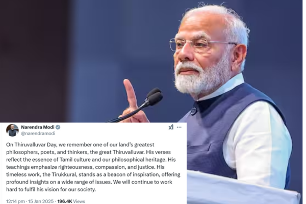 प्रधानमंत्री नरेंद्र मोदी ने तिरुवल्लुवर दिवस के मौके पर प्रसिद्ध तमिल कवि तिरुवल्लुवर को श्रद्धांजलि अर्पित की