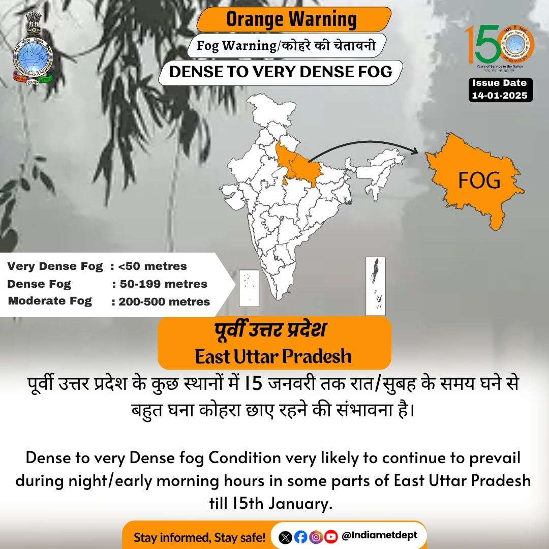 मौसम विभाग ने अगले कुछ दिनों में शीत लहर की स्थिति और घना कोहरा छाए रहने का अनुमान व्यक्त किया