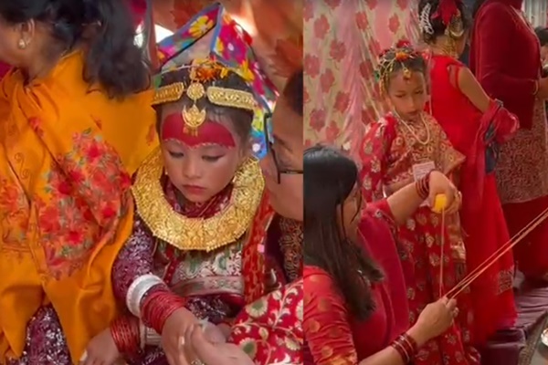Hundreds of Newari girls aged 5 to 9 undergo traditional marriage rituals of Bel Vivah in Kathmandu Valley