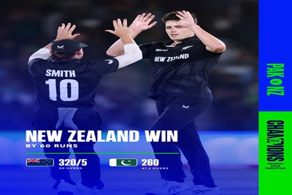 New Zealand crush Pakistan by 60 runs in ICC Champions Trophy Opener