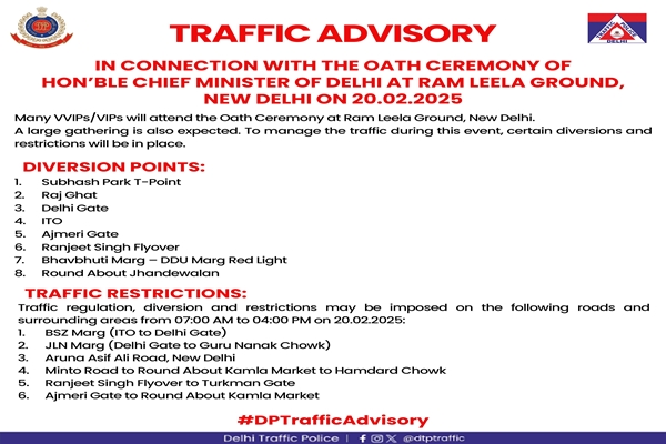 Traffic restrictions in Delhi today for CM’s swearing-in ceremony at Ramlila Maidan
