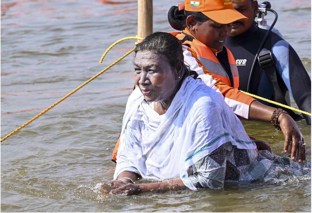 President Droupadi Murmu takes holy dip at Maha Kumbh in Prayagraj