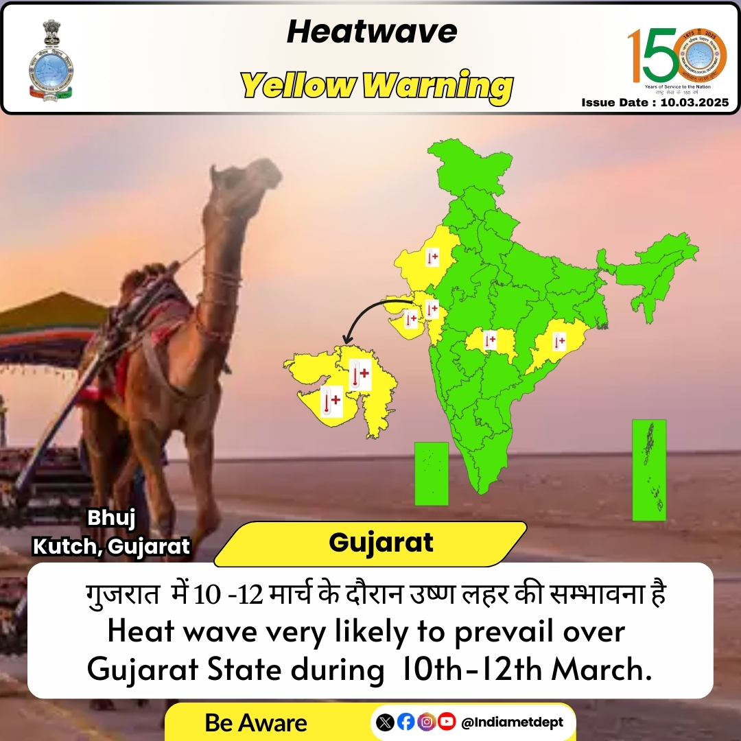 मौसम विभाग ने गुजरात और राजस्थान के कई स्थानों में भीषण लू चलने का संभावना व्‍यक्‍त की