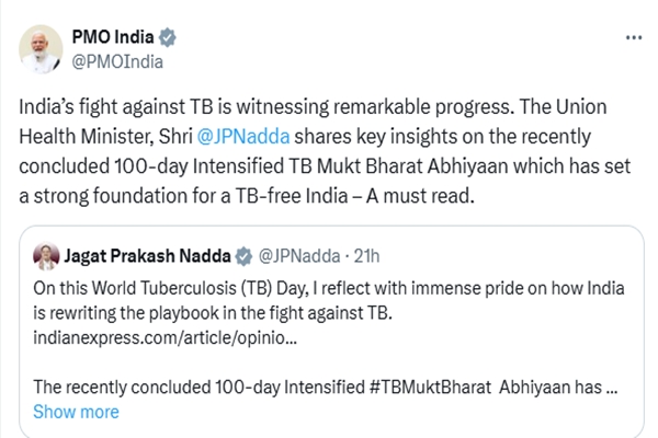 PM Modi hails remarkable progress in India’s fight against TB