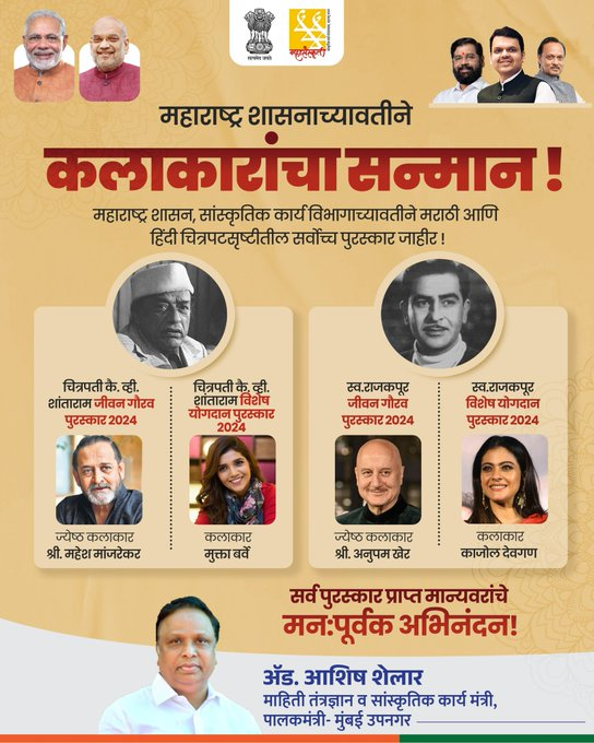 व्ही. शांताराम आणि स्व. राजकपूर जीवन गौरव पुरस्कार जाहीर !