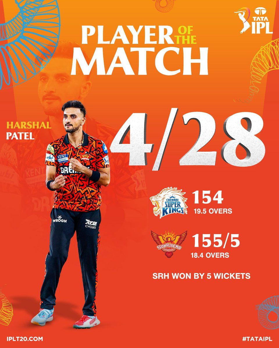 আইপিএল  ক্রিকেটে  সানরাইজার্স হায়দরাবাদ পাঁচ উইকেটে চেন্নাই সুপার কিংসকে হারিয়ে দিয়েছে।