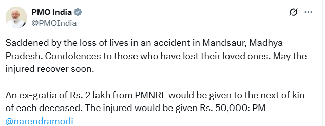 PM Modi announces ex-gratia for Mandsaur accident victims