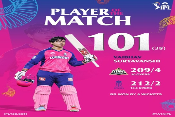 আই পি এল ক্ৰিকেটত শতক অৰ্জন কৰা সর্বকনিষ্ঠ খেলুৱৈ বৈভৱ সূৰ্যবংশী