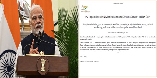PM Modi to Join Global Navkar Mahamantra Divas for Peace and Spiritual Unity on April 9