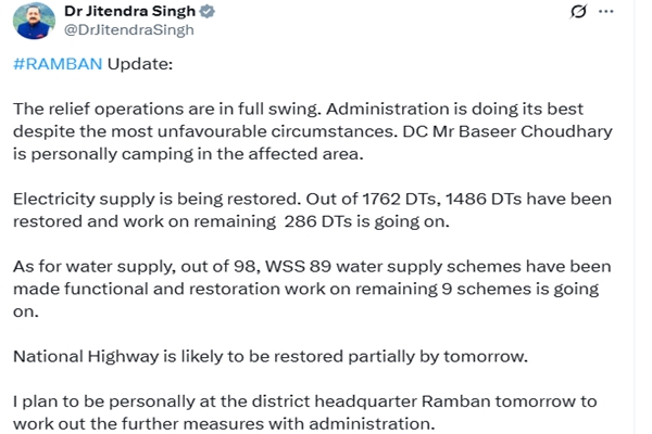 Relief operations in Ramban: 1,486 transformers restored