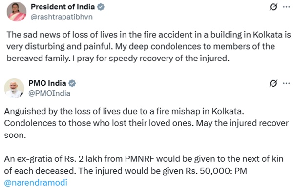 Prez Murmu, PM Modi express condolences over Kolkata fire tragedy
