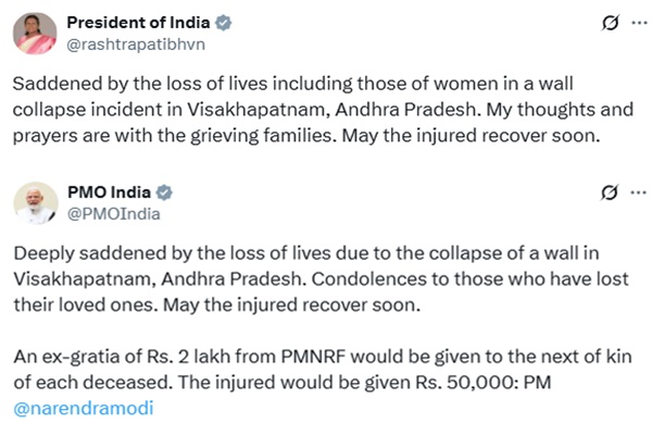 Prez Murmu, PM Modi express grief over wall collapse tragedy in Visakhapatnam
