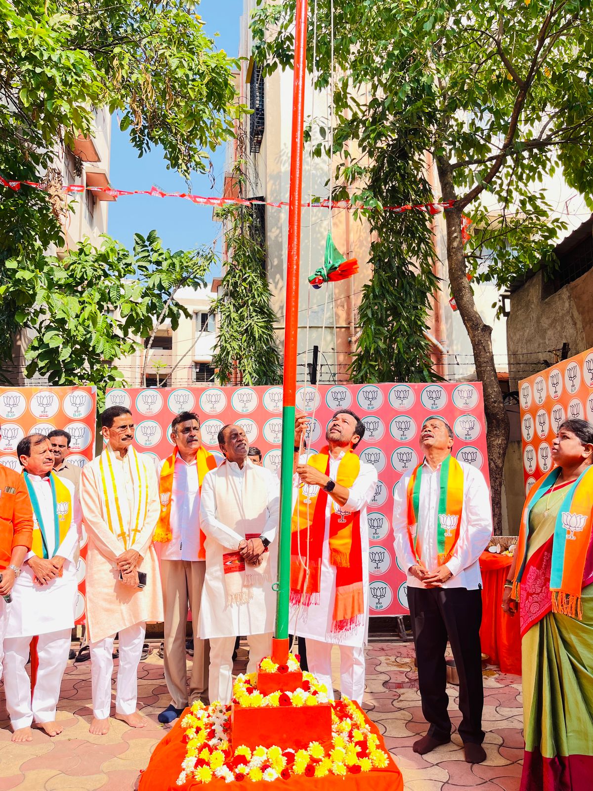 Union Minister G Kishan Reddy hoists BJP flag in Hyderabad to mark the party’s Foundation Day