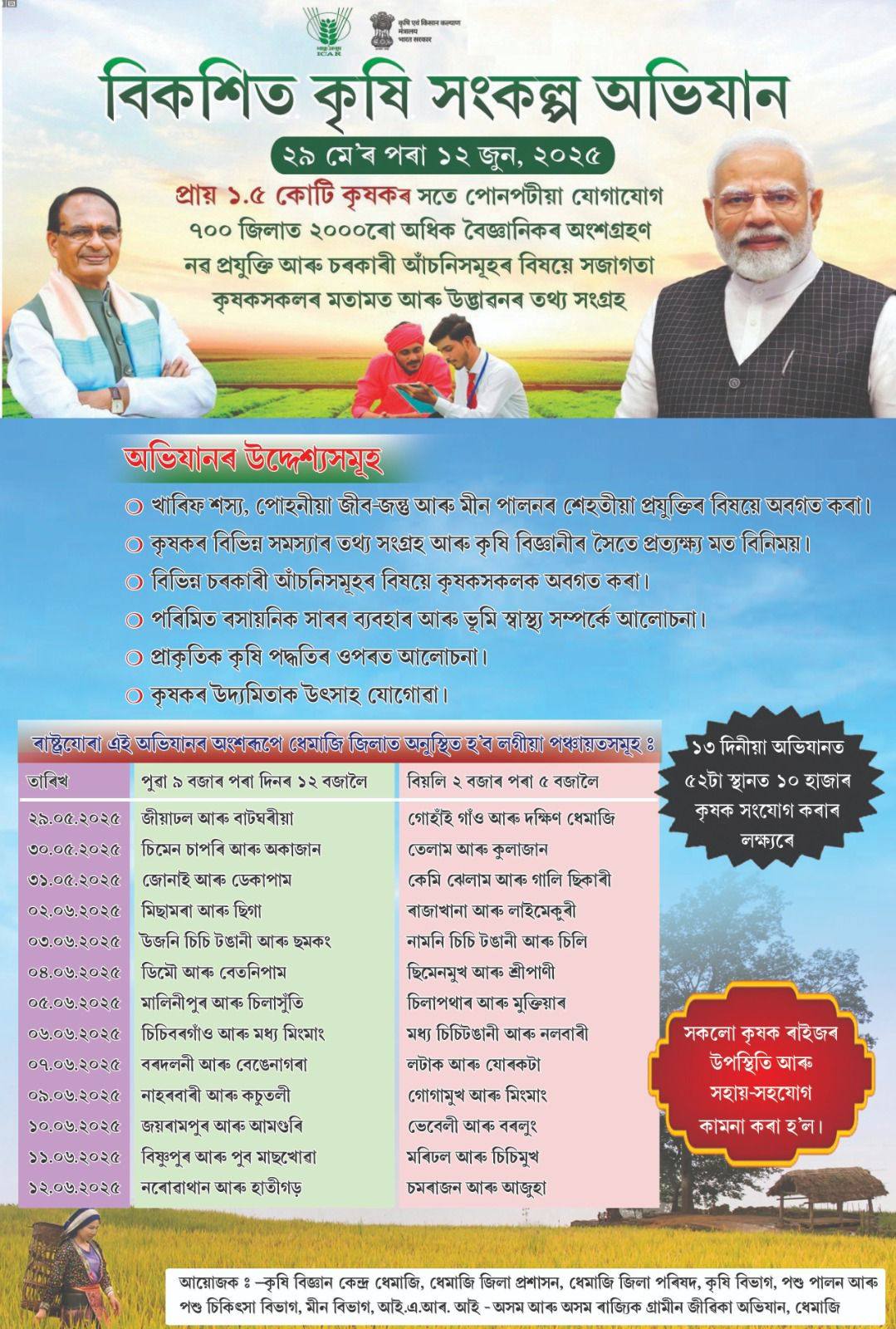 আজিৰে পৰা ১২ জুনলৈ দেশজুৰি বিকশিত কৃষি সংকল্প অভিযানৰ আয়োজন