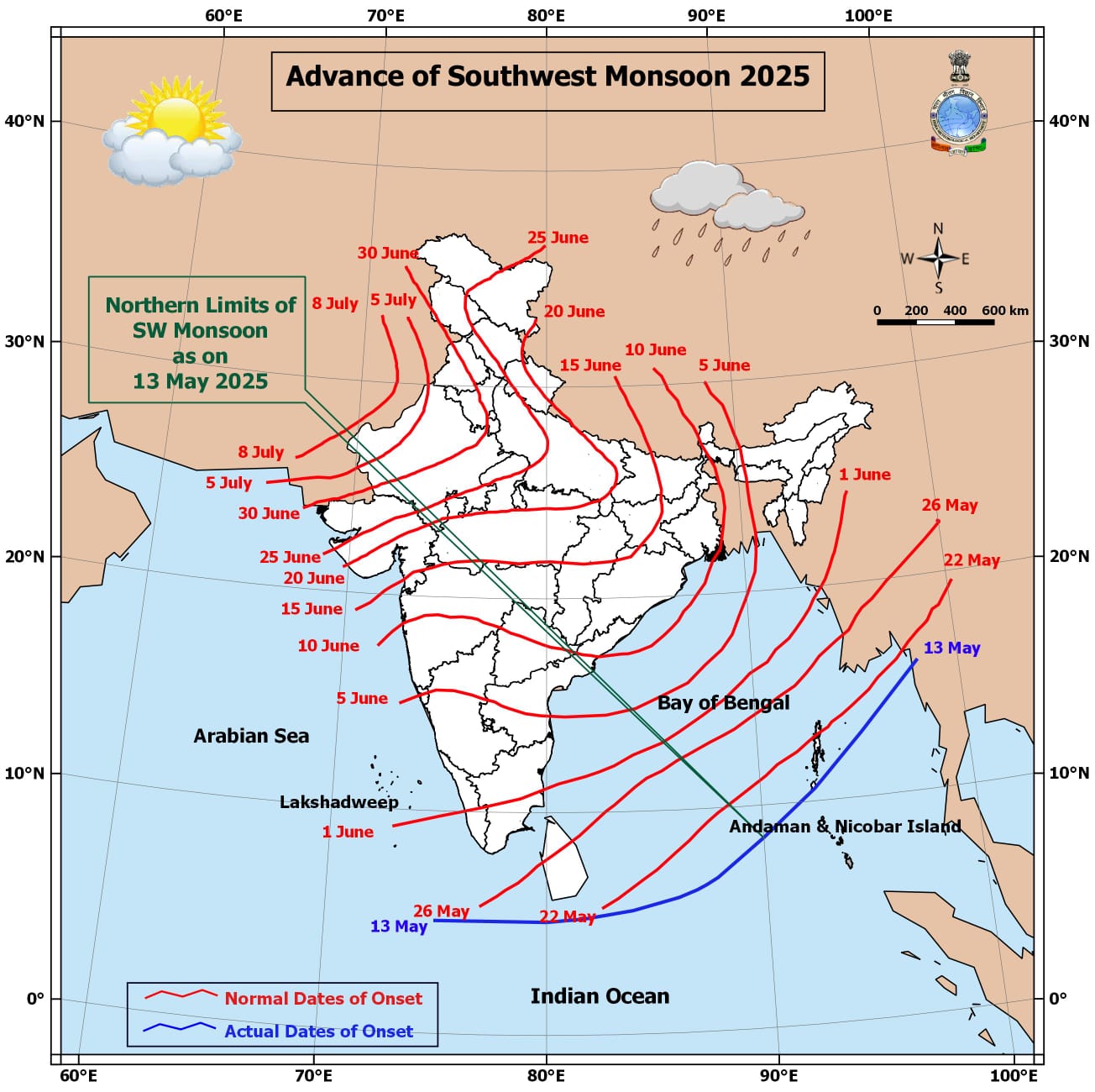 नैर्ऋत्य मोसमी पाऊस दक्षिण अंदमान समुद्रात दाखल
