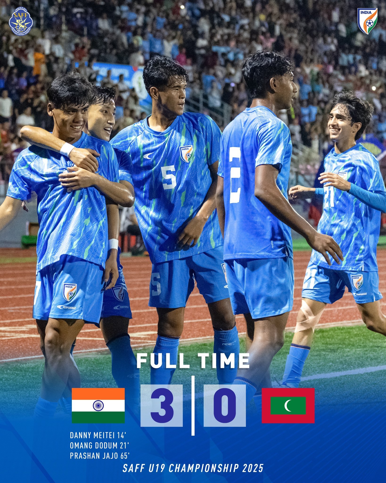 सैफ अंडर-19 फुटबॉल चैंपियनशिप: भारत ने मॉलदीव को 3-0 से हरा कर फाइनल में किया प्रवेश
