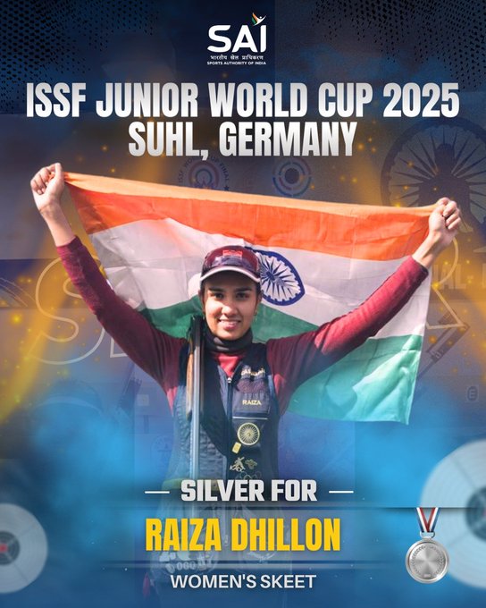 आईएसएसएफ जूनियर विश्वकप: निशानेबाजी में ओलंपियन रायजा ढिल्लों ने महिलाओं की स्कीट स्पर्धा में जीता रजत पदक