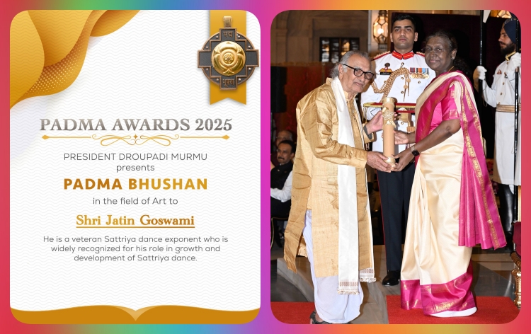 নতুন দিল্লীত যশস্বী নৃত্যশিল্পী, নৃত্যাচার্য যতীন গোস্বামীক পদ্মভূষণ সন্মান প্ৰদান
