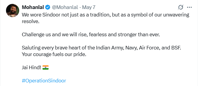 ऑपरेशन सिंदूर के दौरान भारतीय फिल्म जगत भारतीय सशस्त्र बलों के समर्थन में एकजुट