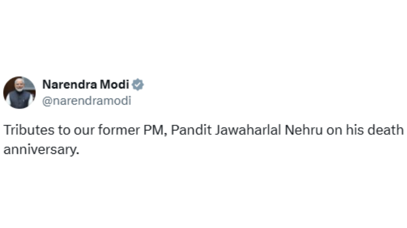 प्रधानमंत्री नरेन्द्र मोदी ने पूर्व प्रधानमंत्री पंडित जवाहरलाल नेहरू को उनकी पुण्यतिथि पर श्रद्धांजलि दी