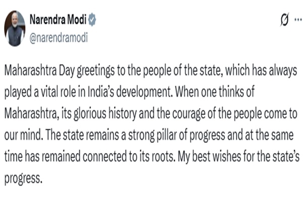 PM Modi greets Maharashtra on Statehood Day