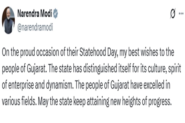 PM Modi extends greetings on Gujarat’s Statehood Day