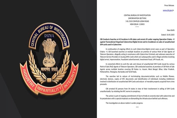 CBI Raids 42 Locations Across 8 States, Busts SIM Fraud Racket Under Operation Chakra-V