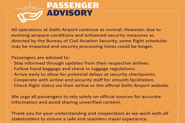 Delhi Airport operations normal; passengers advised to arrive early amid enhanced security
