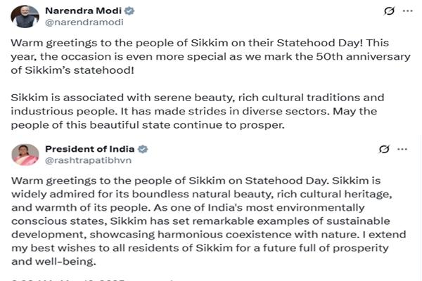 President Murmu, PM Modi extend greetings on Sikkim’s 50th Statehood Day