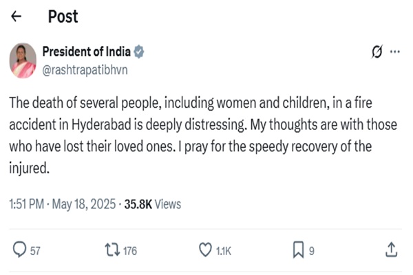 President Droupadi Murmu Expresses Grief Over Hyderabad Fire Tragedy