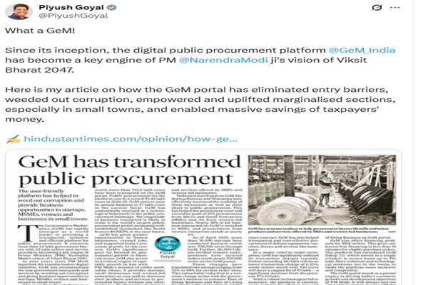 GeM has become key engine of PM Modi’s Viksit Bharat 2047 vision