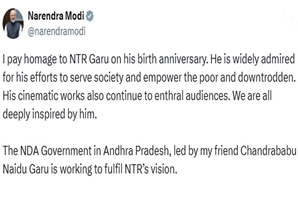 PM Modi pays tribute to N T Rama Rao on his birth anniversary