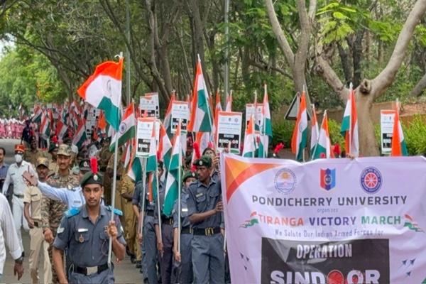 Pondicherry University Holds Tiranga Victory March to Honour Indian Army