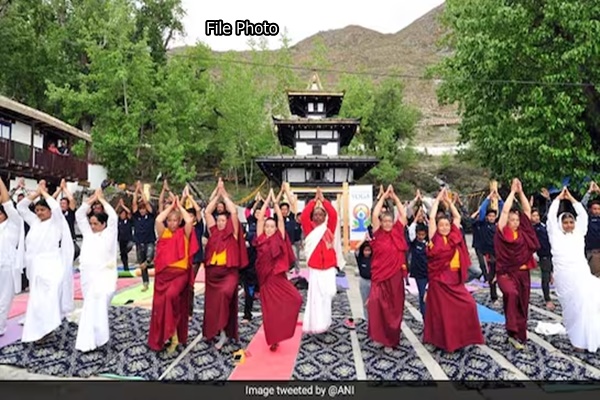 Stage set up in Nepal to celebrate International Yoga Day on grand scale