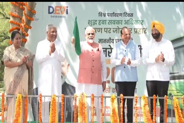 PM Modi leads tree plantation drive, flags off 200 electric buses in Delhi