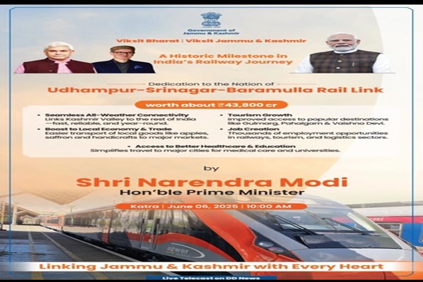 PM Modi to dedicate Udhampur-Srinagar-Baramulla rail link, flag off 2 Vande Bharat trains in J&K