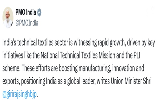 India’s technical textiles sector witnessing rapid growth driven by key initiatives: PM Modi