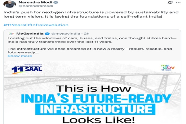 PM Modi highlights 11 Years of Infrastructure Revolution in India, says India’s infra boom dving ease of living