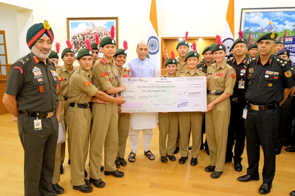 Defence Minister Rajnath Singh felicitates NCC cadets who summited mount everest