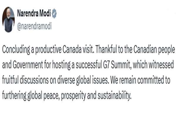 PM Modi concludes Canada visit, appreciates G7 Summit’s focus on global peace