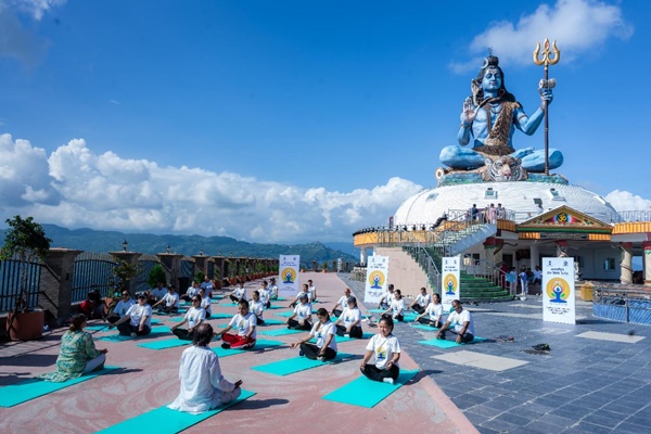 Stage set up in Nepal to celebrate International Yoga Day on grand scale