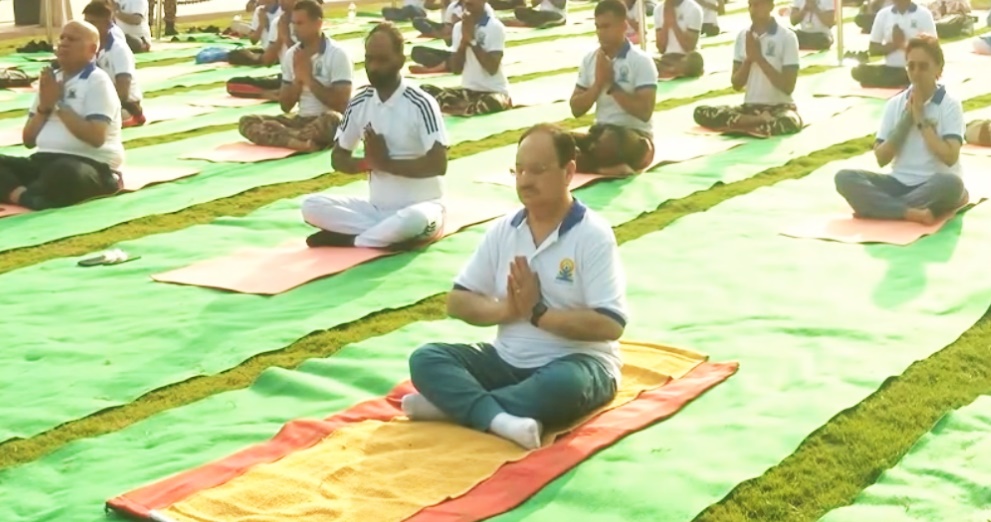 JP Nadda Performs Yoga at Kartavya Path on 11th International Yoga Day