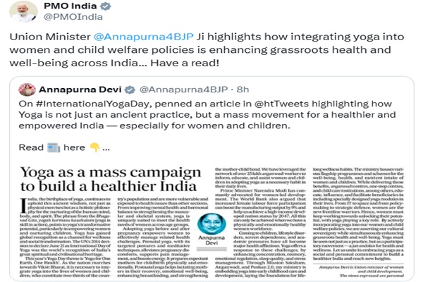 Yoga in women & child welfare policies enhancing grassroots health: PM Modi