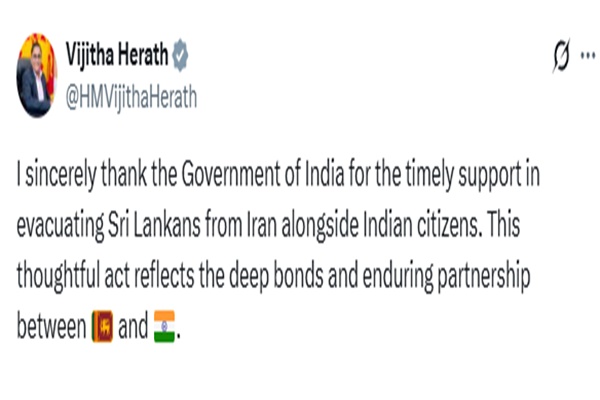 Sri Lanka thanks India for evacuating its nationals from Iran under Operation Sindhu