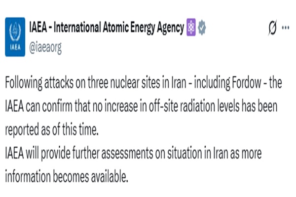IAEA confirms no radiation spike after U.S. strikes on Iranian nuclear sites