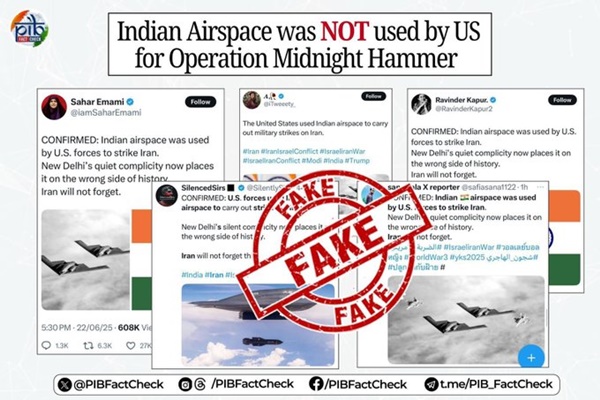 Govt debunks social media claims on use of Indian Airspace by US during Operation Midnight Hammer