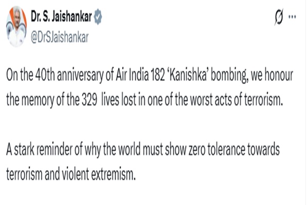 Kanishka bombing anniversary: EAM Jaishankar  calls it one of the worst acts of terrorism